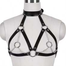 1 Pieza Arnés de pecho para mujer con cadena, accesorio de vestimenta de ropa interior, discoteca, accesorios de moda, ajustable, estilo punk gótico