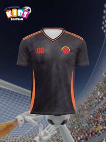 V-Neck Kids Soccer Jersey, Colombia. Breathable & Quick Dry Spring/Summer Tops For Boys & Girls, Custom Name & Number. Comfortable, Breathable, Fitted Sports & Casual Outdoor Running Shirt, Orange & Black