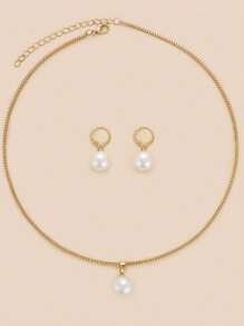 3-Piece Set Simple Pearl Necklace And Earring Jewelry Set, Suitable For Women's Daily, Festival And Party Wear