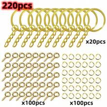 220pcs/Set 3 Colors DIY Metal Keychains With Split Ring Link Silver Gold Color Pendants Holder Rings DIY Key Chains Jewelry Making ,A Set For Making Mobile Phone Chains