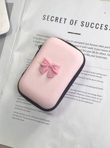 1个可爱粉色珍珠蝴蝶结化妆包，可收纳数据线、耳机、口红 - 淺粉色 - 查看 2