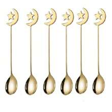 1/4/6/8pcs 304 Stainless Steel Crescent Moon & Star Dessert Spoons - Silver/Gold Cutlery, Tableware Set For Coffee, Holiday Gift