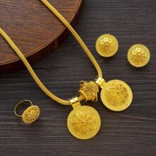 African Dubai Style Women Jewelry Set, Golden Color Classic Elegant Accessories Including Pendant Earrings Ring Bracelet, Bride Wedding Gift - Yellow Gold - View 6