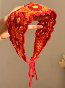 1 pièce Bandeau long en tricot orné de fleurs pour femmes, style boho chic, imprimé floral, look bohème doux et décontracté. Convient pour le port quotidien et les sorties printanières