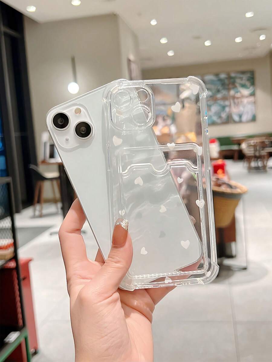 1pc White Heart Pattern Full Protective TPU Shockproof Phone Case, Compatible With Iphone 16, 15, 14, 13, 12, 11 Pro Max, Also Compatible With Samsung Series Waterproof Anti-Fall Scratch Resistant