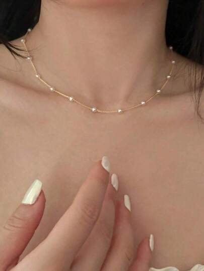 1 pieza Collar de perlas falsas minimalista, apropiado para uso diario