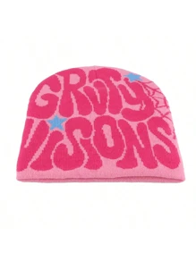 Fashion Streetwear Hip Hop Cap Autumn Winter Knitted Hats For Women Letters Embroidery Skullies Beanies - Pink - View 3