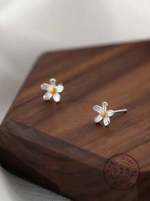 1 Cặp bông tai đinh tán hoa cúc nhỏ bằng bạc Sterling S925, thiết kế tối giản dành cho phụ nữ - hoa - Xem 1