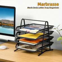 Piorlado Mesh Desk Organiser 4 Tier Letter Tray Organizer Office Desktop Document Paper File Storage Mesh Filling Collection For Home &Office Use,Back To School,School Supplies