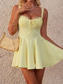 WOWDARK Women's Winter Dress, Yellow Valentine's Day Dress, Fashion Spaghetti Strap Lace Trim A-Line Party Dress, Suitable For Valentine's Day, Dates, Gatherings, Parties, Travel, Vacation, Beach And Other Occasions - Yellow - View 7