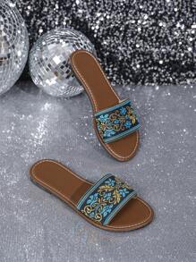 Klassische, vielseitige Sandaletten mit niedrigem Absatz, runder Zehenpartie und Riemen, lässige, leichte und bequeme Damen-Outdoorschuhe zum Schlupfanziehen, Sommer