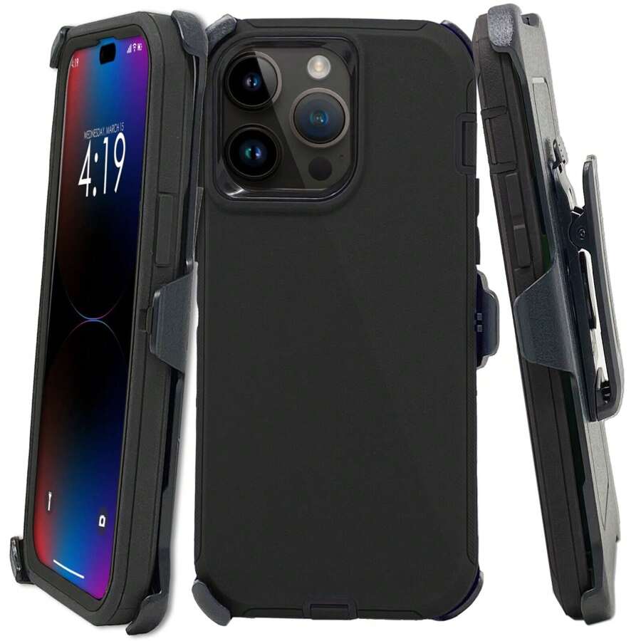 Rugged Shockproof Defender Phone Case Compatible With IPhone 17 / 16 / 15 / 14 / 13 / 12 / 11 / Plus / Pro / Pro Max / With Belt Clip - 黑色 - 查看 1