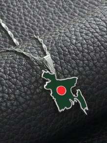 1pc Bangladesh Map Flag Pendant Necklaces, Stainless Steel Bangladeshi Maps Chains Bengali, Unisex Jewelry, Can Be Matched With Your Daily Clothing