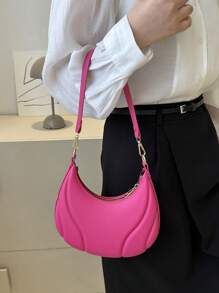 Stylish Solid Color Fashionable Shoulder Handbag For Women - Hot Pink - View 3