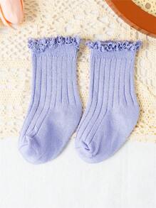 3 pares/lote Calcetines cortos con volantes para bebé, calcetines lindos y suaves para niñas pequeñas y niños, calcetines con encaje y flor para uniforme escolar de niños de 0 a 3 años, en colores morado, azul oscuro y azul agua