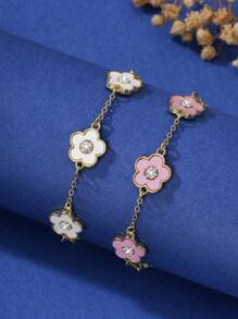 2pcs/Set Delicate Zirconia Studded Bracelet, Simple Design Suitable For Women - White Powder - View 1