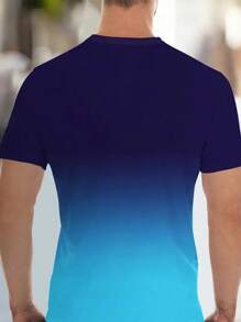 2 piezas de conjunto co-ord de verano con degradado para hombres: camiseta de cuello redondo de manga corta y pantalones cortos con cordón y bolsillos - Tela de poliéster, ligeramente elástica, lavable a máquina, estilo casual