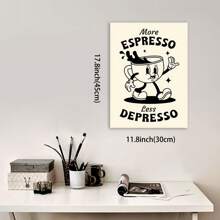 Framed Vibrant Coffee-Themed Art - Unique Illustration Canvas Posters For Home Decor With Humorous "More Espresso, Less " Quote