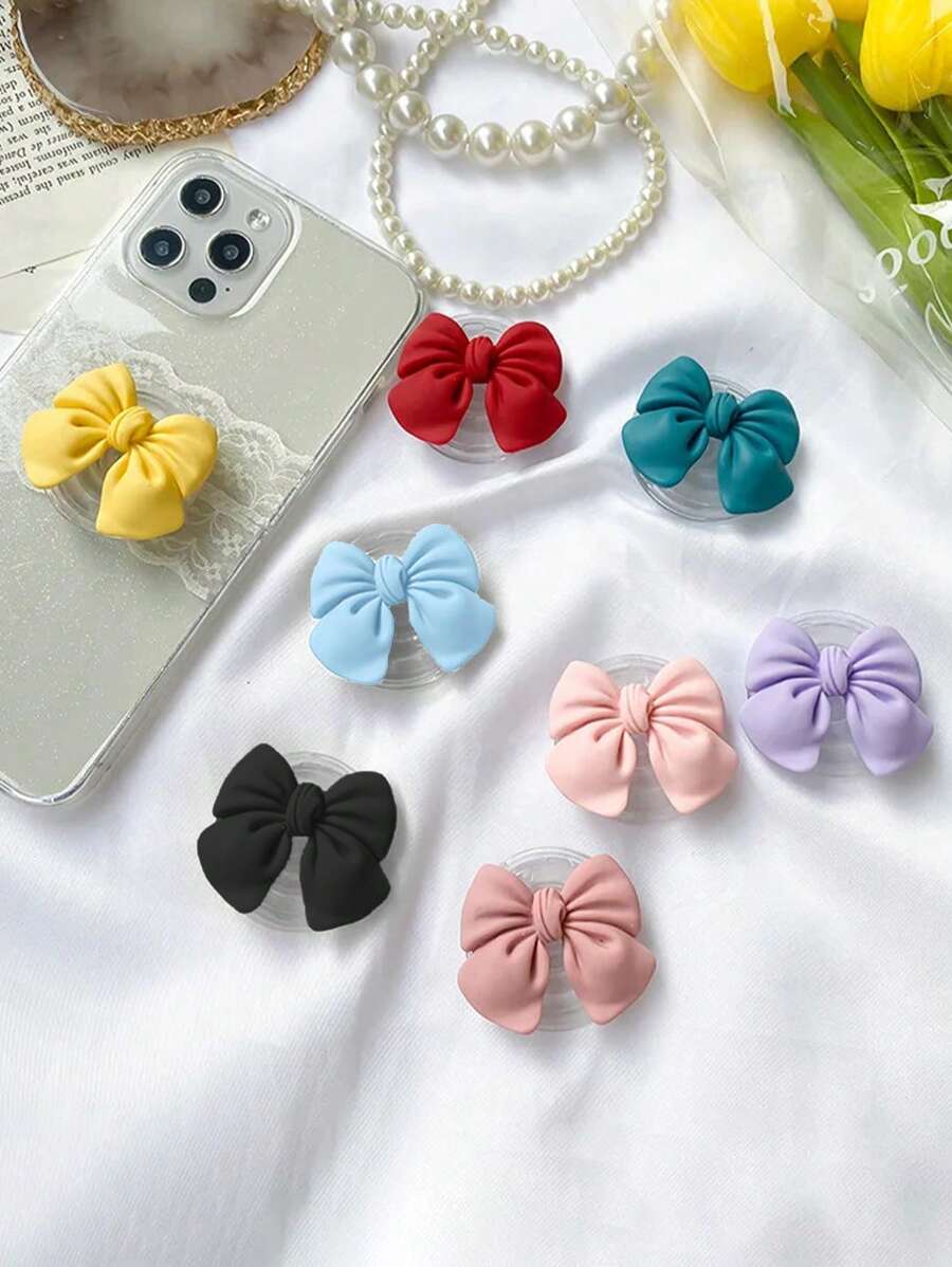 1pc Cute Colorful Bow Phone Holder, Expandable Desktop Stand, Ring Grip, Compatible With Phone Cases, Gift For Girls, Compatible With IPhone, Android Phones, Birthday Gift, Gift For Family And Friends, Retractable Phone Stand, Phone Accessory - Multicolor - View 1