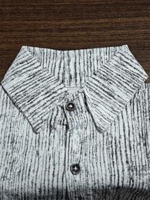 男童春秋条纹衬衫外套，背面字母刺绣，简约时尚，轻松搭配牛仔裤，打造休闲街头风 - 白色 - 查看 3