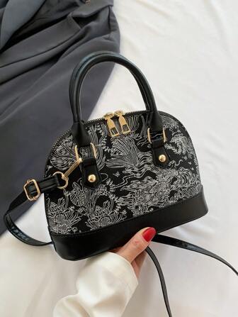 时尚欧美风格拼布贝壳形手提包，时尚单肩斜挎包，2025年夏季新款简约贝壳钱包