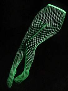 1 pieza Pantimedia de mujer luminosa de red, Medias que brillan en la oscuridad que requieren exposición a la luz