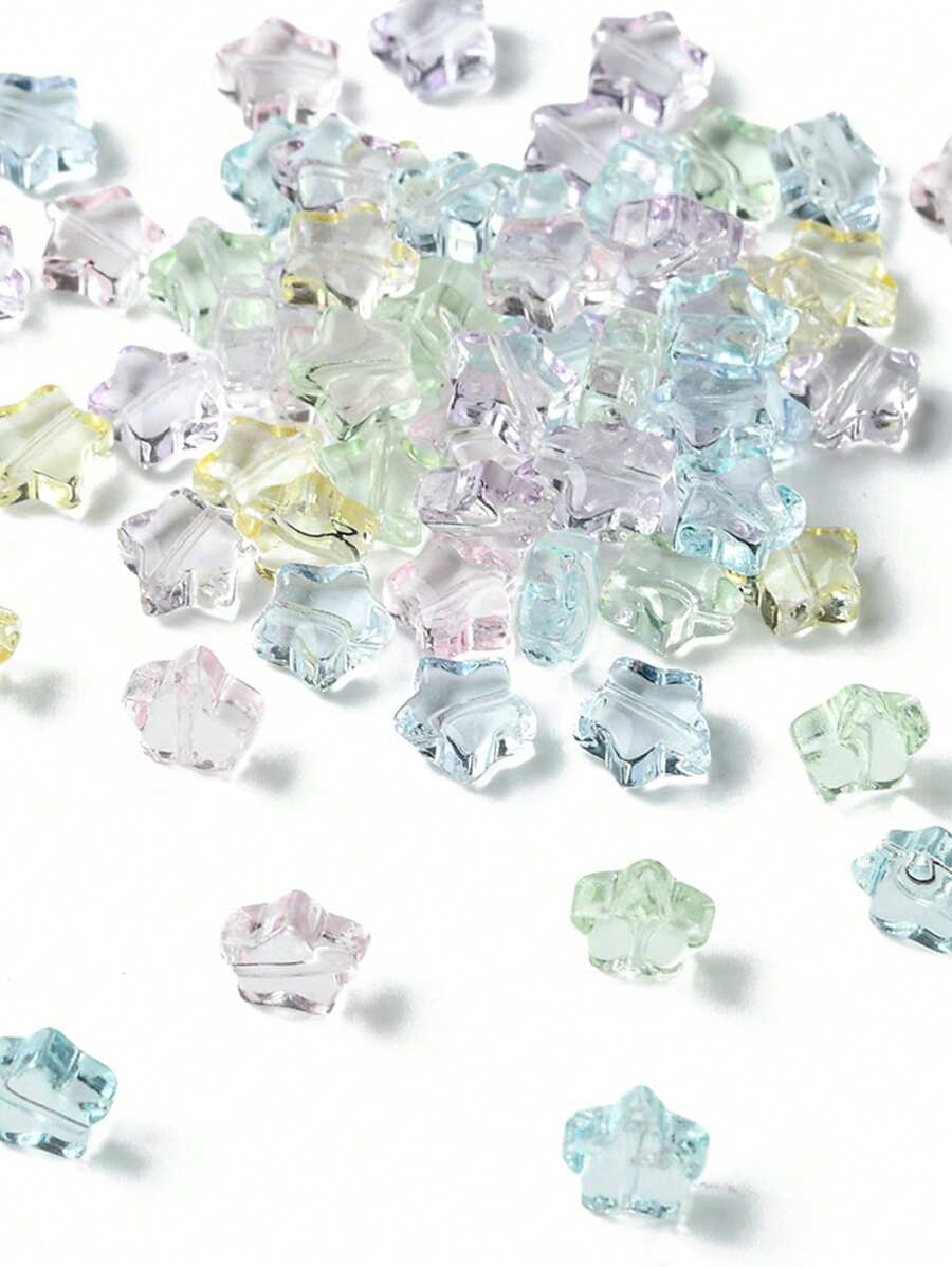 70Pcs 7 Colors Baking Paint Transparent Glass Beads Strands, Star, Mixed Color, 8x8x4mm, Hole: 0.8mm, 10pcs/Color