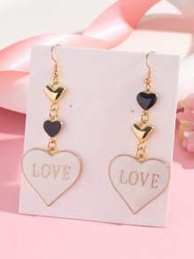 1/2 Pairs Multi-Color Fashion Heart-Shaped Metal LOVE Enamel Pendant Earring Set, Suitable For Women Daily Wear, Valentine's Day Gift,Mom,Mother,Mother's Day,Gift
