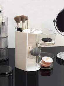 1pc Rotating Makeup Organizer Box With Drawers, Plastic Cosmetic Storage Box With Dividers, Compact Desktop Travel Makeup Box To Store Makeup Sponges, Makeup Brushes, Small Hair Ties, Clips,For Holiday Beach, Bathroom Collection, Bedroom Collection, Large Capacity