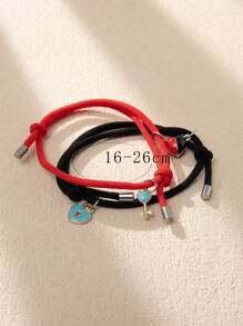 ATLVXJL 2pcs Couple Luminous Magnetic Heart Lock & Key Charm Bracelet Set, Fashion Jewelry Gift For Valentine's Day And Everyday Casual Wear,Mom,Mother,Mother's Day,Gift