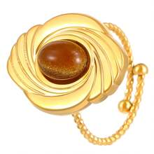 1 件复古不锈钢金色天然宝石开口戒指，百搭时尚戒指适合女性所有场合 - 彩色 - 查看 16