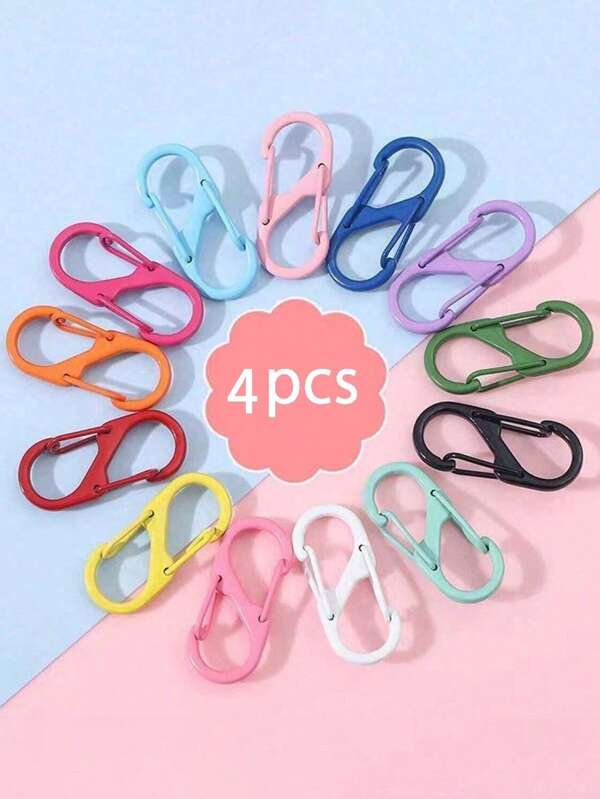 4 Packs Of Stylish Alloy Mixed Color S Hook Carabiner 8-Shaped Buckle, Easy-Pull Buckle, Anti-Lost Key Chain Pendant With Two Spring Buckles, S-Shaped Portable Metal Buckle, Suitable For Camping And Outdoor Hiking, DIY Women's Handmade Accessories