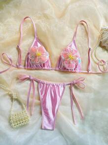 New European And American Style Gold Foil Handmade Butterfly Floral Bikini Swimwear For Women