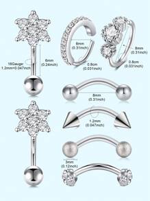 8Pcs Rook Daith Piercing Jewelry 16G Stainless Steel Curved Barbell Eyebrow Rings Helix Tragus Snug Lip Belly Button Piercing Flower CZ Daith Rook Earrings For Women Men Daily Wear, Ideal Gifts For Vacation - Multicolor - View 2