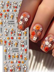 Stickers d'art pour ongles 5D en relief avec bouquet de fleurs de marguerite rose rêveuses, feuille de vigne verte et fleur à cinq pétales épanouissante et rose. Décorations de charms et fournitures pour manucure DIY