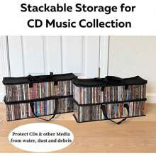 Storage Boxes (4 Pack) Durable CD Case Organizer With Lid, Disc Container Set Holds Up To 128 CDs, Black