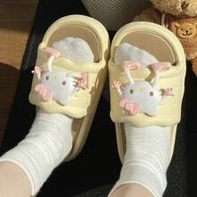 Sanrio Women's Slippers For Indoor Home Use, Anti-Slip Bathroom Shower Sandals. Anti-Slip And Anti-Odor Slippers For Summer Outdoor Wear. Fashionable Cat Design Suitable For All Seasons, Waterproof, Anti-Slip, Deodorizing, Quick Dry, For Indoor And Outdoor Use