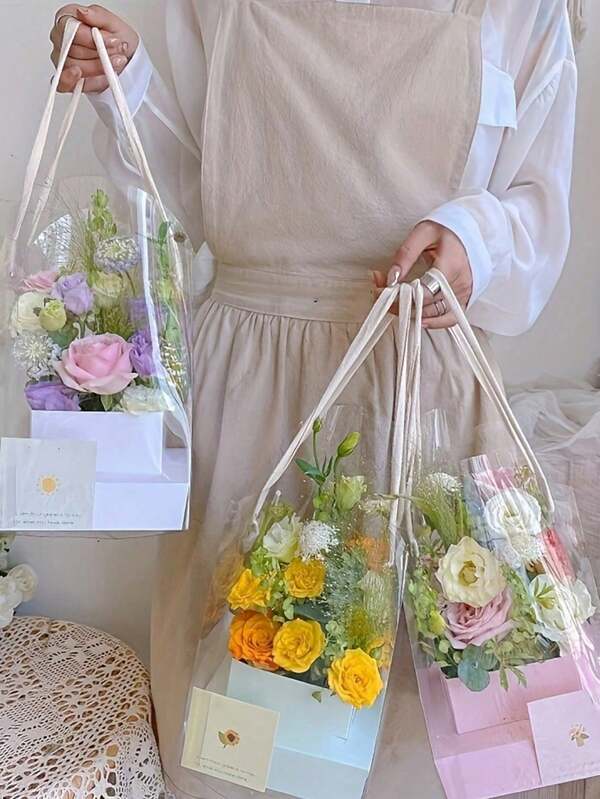 5pcs, Hand Flower Boxes, Clear Waterproof Flower Packaging Boxes, Flower Tote Bags, Floral Arrangement Boxes, Mother's Day Flower Boxes, Flower Shop Supplies Packaging Flowers, Small Business Supplies, Party Gift Boxes