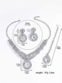 Juego de joyería de 4 piezas, lujoso y elegante, con cristales, que incluye aretes, collar, accesorio para el cabello, adecuado para novia de Dubái, fiesta de boda - conjunto de joyas - Ver 5