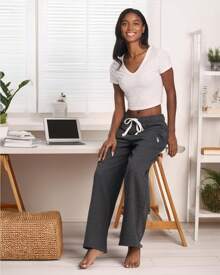 U.S. Polo Assn. Black Wide Leg Sweatpants For Women With Pockets, Premium French Terry Wide Leg Sweats - 炭灰色石南花 - 查看 3