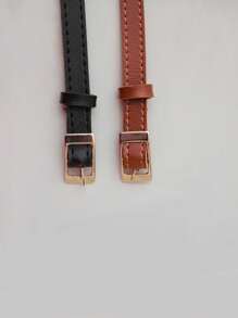 KIT 2 CAROLA Women's Belt Gold Metal Synthetic Leather Minimalist Fashion Blogger Unisex Daily Use Simple Casual 2024 Popularity Beautiful Season Black White Brown Caramel Pink Current Size Stitched Occasional Versatile Decorative Vintage - 普雷托焦糖 - 查看 2