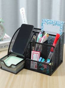 1 件式办公桌抽屉整理器，经典网格设计，金属笔筒，大空间，多功能办公桌收纳盒，适用于办公室、家庭、学校用品黑色