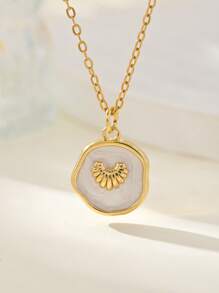 1pc Aço Inoxidável Golfinho & Branco Disco de Concha Pingente Colar, Adequado Para Uso Diário Feminino E Férias - Ouro amarelo - Ver 20