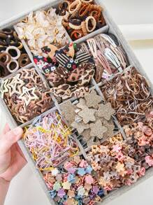 870件/套 女孩棕色蝴蝶结星形装饰可爱公主弹力发圈、发夹、发卡礼盒套装，适合日常使用，女士适用，美发工具，卷发适用，秋季，旅行，美发工具，发饰，秋季，女士，美发工具，发饰，礼物，旅行，女士礼物，发饰，女士，女士圣诞礼物，圣诞节，女士礼物，成人，成人，发饰，女士配饰，圣诞礼物，成人圣诞礼物创意，美容，女士圣诞礼物，头部饰品 - 彩色 - 查看 2