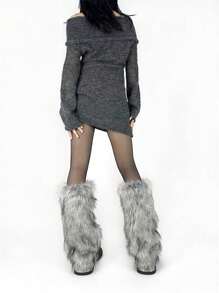 40cm Hot Girl Calf Cover Fur Socks Set Imitation Fox Fur Grass Legs Set Thermal Lined Thickened Subculture Medium Socks Y2k Piled Socks 1 Pair