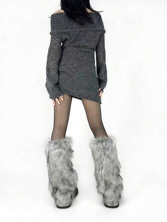 40cm Hot Girl Calf Cover Furry Leg Warmers, Thermal Lined Thickened Subculture Medium Y2k Leg Warmers 1 Pair, Cozy
