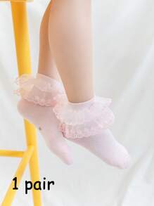 1/3/4 双网眼蕾丝荷叶边中筒袜，百搭简约设计，适合学生、舞蹈、公主