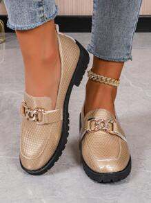 1 Pair Women's Fashionable Metallic Loafers - Comfortable Slip-On Design - Shiny Metallic Finish Highlight - Minimalist Solid Color No Pattern - Round Toe Low-Top With Strap - Flat Low Heel - Casual Business Style Women's Shoes - Suitable For Daily Commuting And Business Occasions - 2025 Spring New Arrival - Classic Gold Color - High-Quality Synthetic Leather Rubber Sole - Comfortable Metallic Color Chunky Heel Flats - Gold - View 6