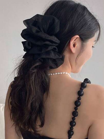 1pc Elegant Minimalist Bowknot Tulle Bow Large Hair Claw Clip, Suitable For Parties & Events Hair Clips Hair Jaw Clip Hair Clamps Hair Clutch Hair Catcher Clip, Black Hair Accessories Fall Winter For Vacation Outfits Woman