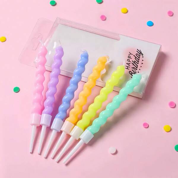 4.09inch 6 Spiral Colored Birthday Candle Girl Macaron Cupcake Candle Suitable For Wedding, Party, Birthday Decoration, Lucky Party, Sweet Theme Decoration Supplies